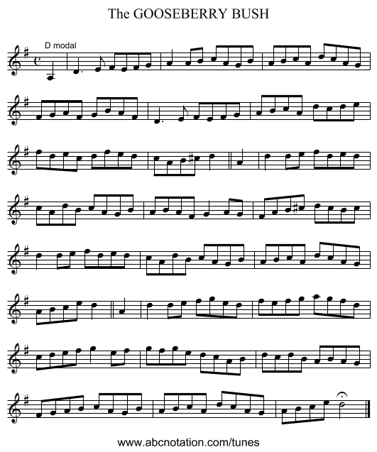 GOOSEBERRY BUSH, The - staff notation