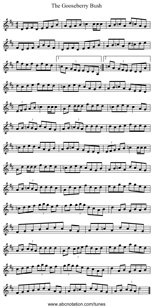 Gooseberry Bush, The - staff notation