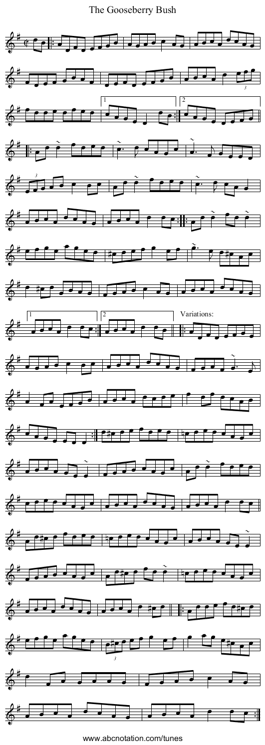 Gooseberry Bush, The - staff notation