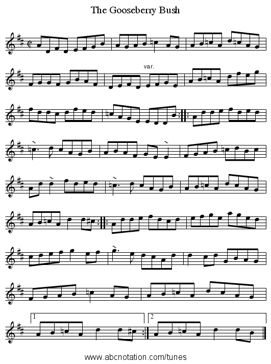Gooseberry Bush, The - staff notation