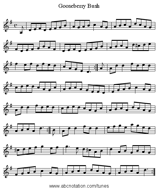 Gooseberry Bush - staff notation