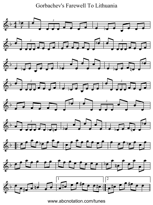 Gorbachev's Farewell To Lithuania - staff notation