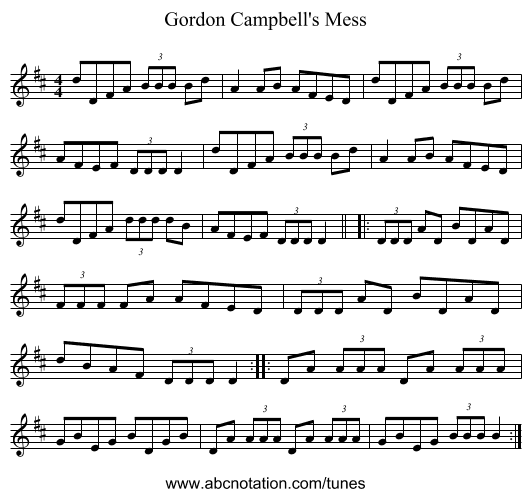 Gordon Campbell's Mess - staff notation