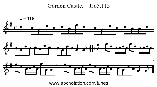 Gordon Castle.    JJo5.113 - staff notation
