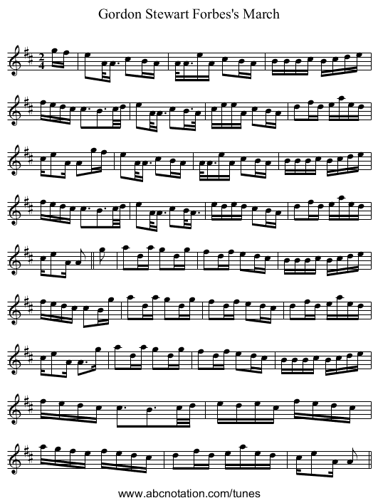 Gordon Stewart Forbes's March - staff notation
