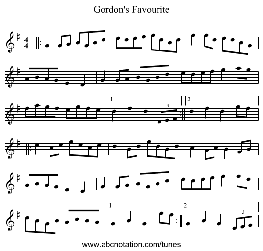 Gordon's Favourite - staff notation