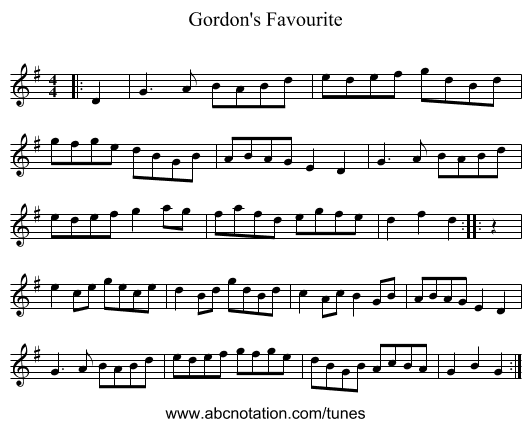 Gordon's Favourite - staff notation