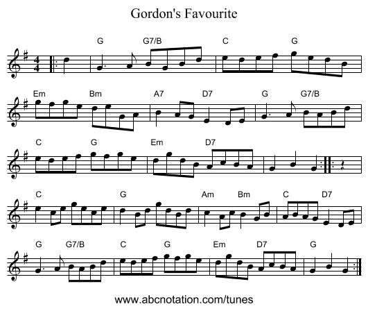Gordon's Favourite - staff notation