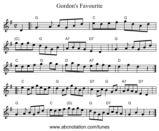 Gordon's Favourite - staff notation