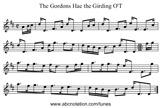 Gordons Hae the Girding O'T, The - staff notation