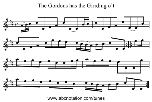 Gordons has the Girrding o’t, The - staff notation