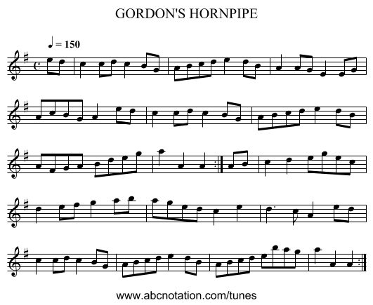 GORDON'S HORNPIPE - staff notation