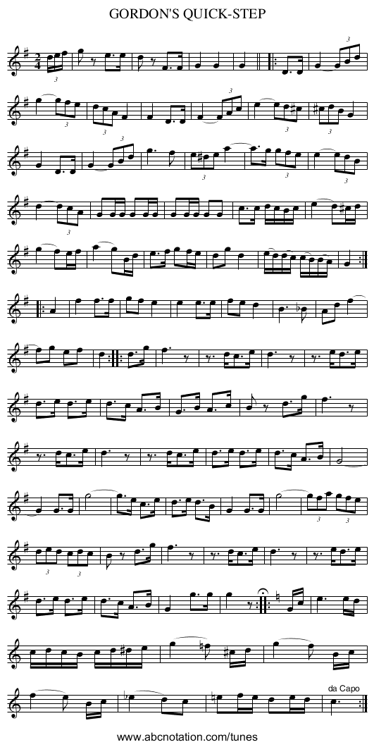 GORDON'S QUICK-STEP - staff notation