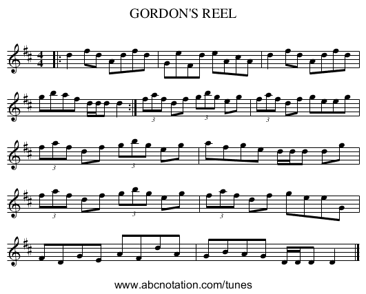 GORDON'S REEL - staff notation