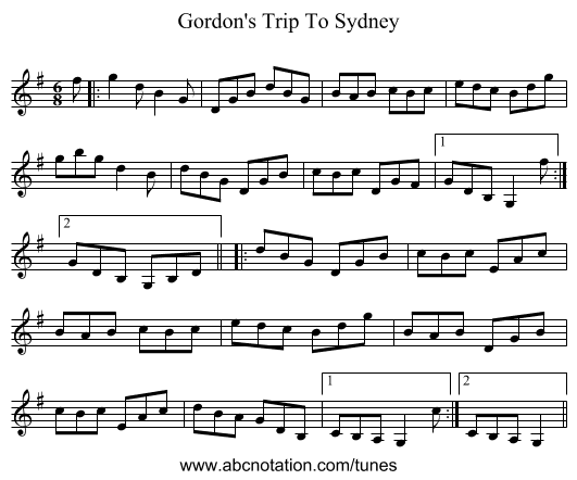 Gordon's Trip To Sydney - staff notation