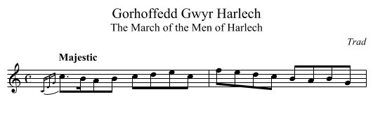 Gorhoffedd Gwyr Harlech - staff notation