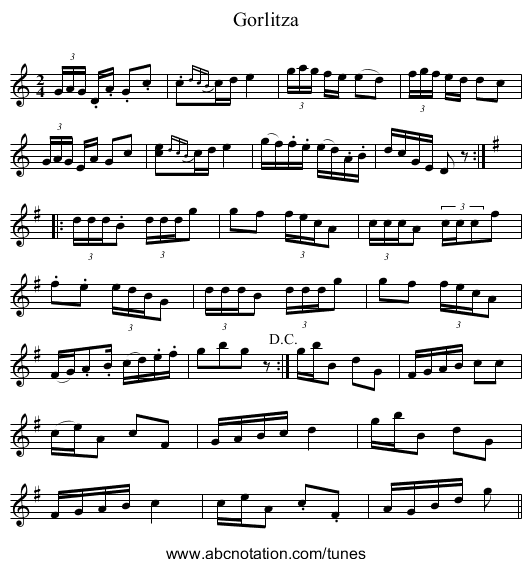 Gorlitza - staff notation