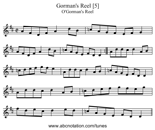 Gorman's Reel [5] - staff notation