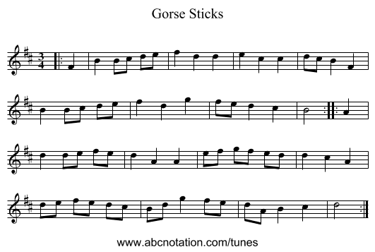 Gorse Sticks - staff notation