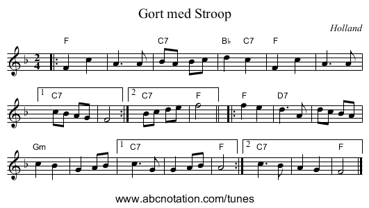 Gort med Stroop - staff notation