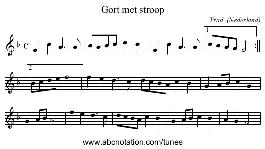 Gort met stroop - staff notation