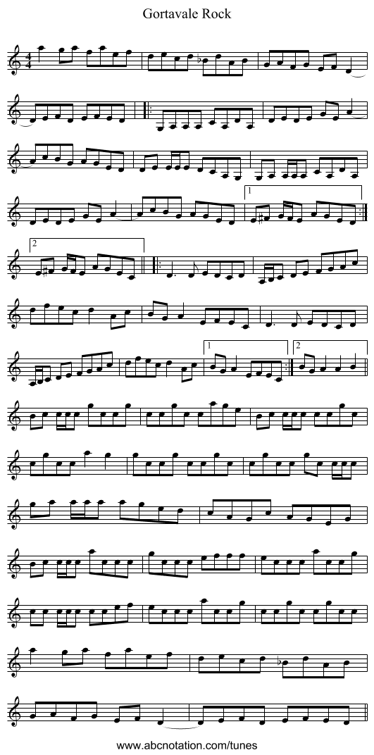 Gortavale Rock - staff notation