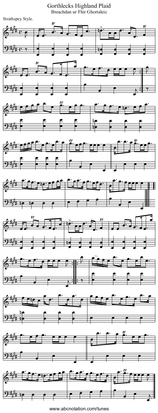 Gorthlecks Highland Plaid - staff notation