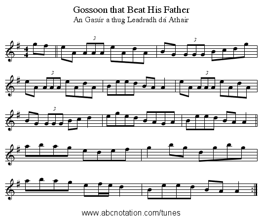 Gossoon that Beat His Father - staff notation