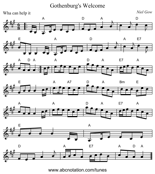 Gothenburg's Welcome - staff notation