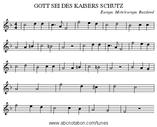 GOTT SEI DES KAISERS SCHUTZ - staff notation