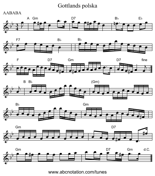 Gottlands polska - staff notation