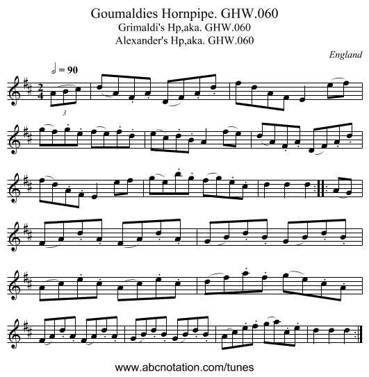 Goumaldies Hornpipe. GHW.060 - staff notation