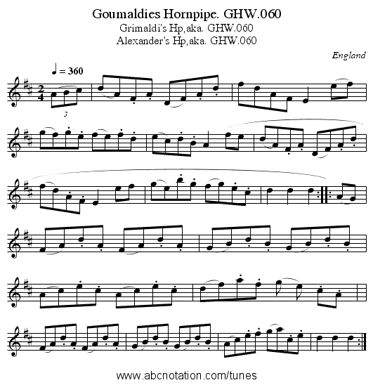 Goumaldies Hornpipe. GHW.060 - staff notation