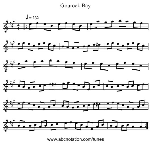 Gourock Bay - staff notation