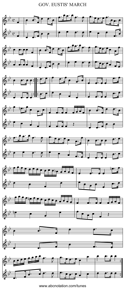 GOV. EUSTIS' MARCH - staff notation