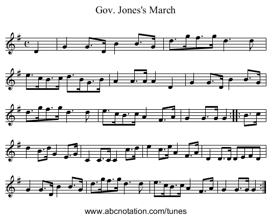 Gov. Jones's March - staff notation