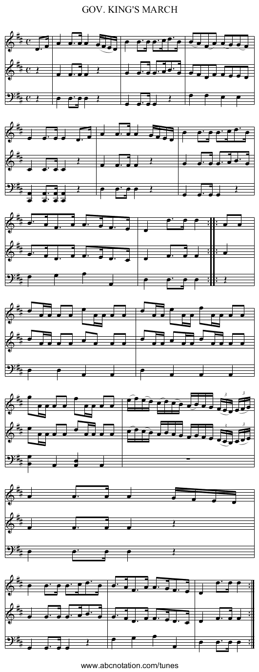 GOV. KING'S MARCH - staff notation