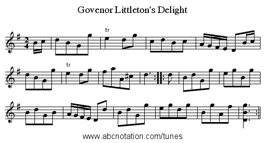 Govenor Littleton's Delight - staff notation