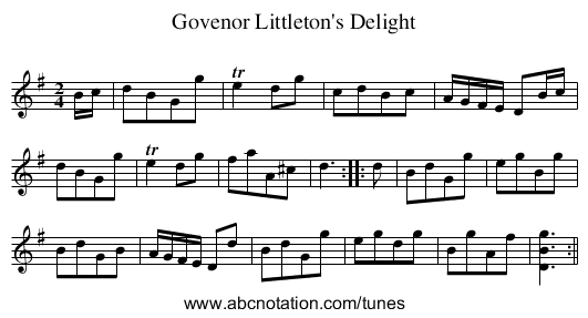 Govenor Littleton's Delight - staff notation