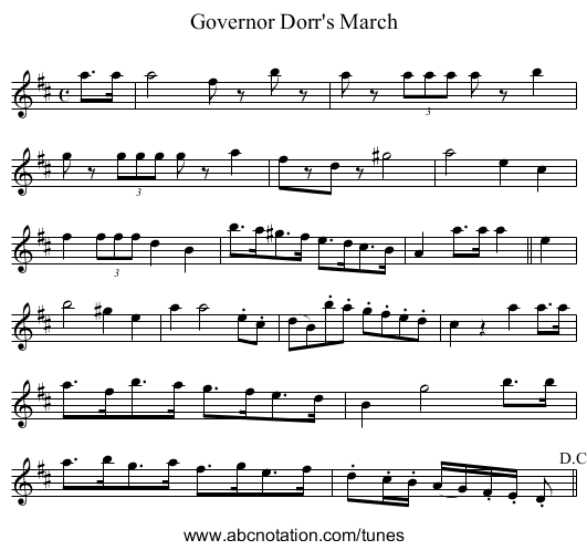 Governor Dorr's March - staff notation