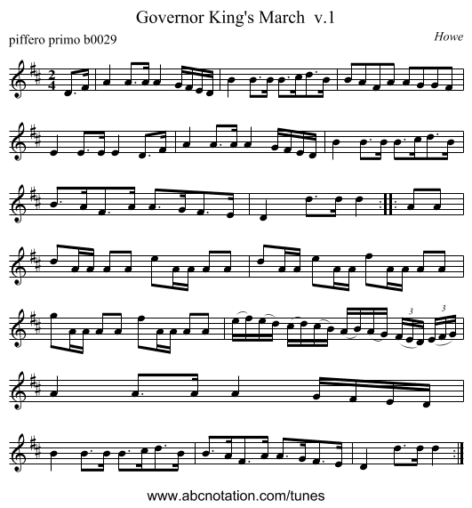 Governor King's March  v.1 - staff notation