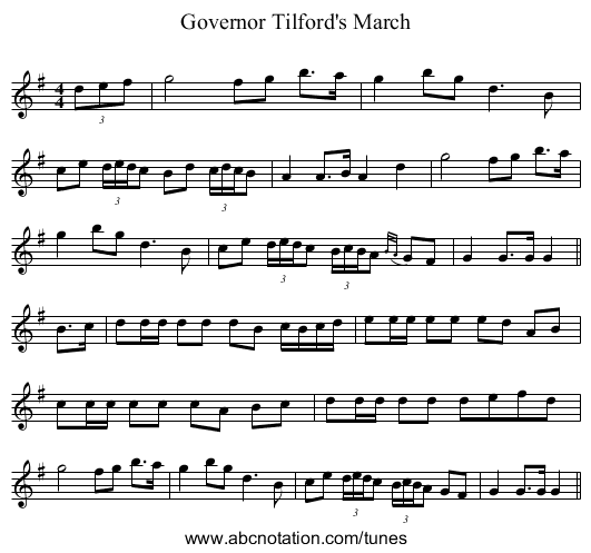 Governor Tilford's March - staff notation
