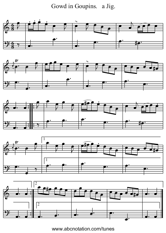 Gowd in Goupins. a Jig. - staff notation