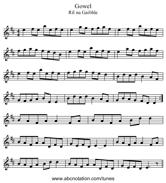 Gowel - staff notation