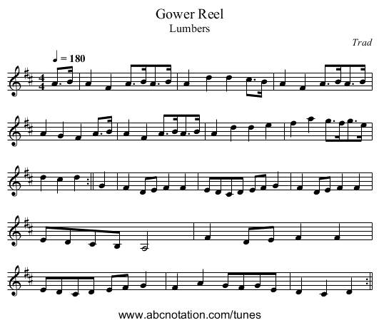 Gower Reel - staff notation