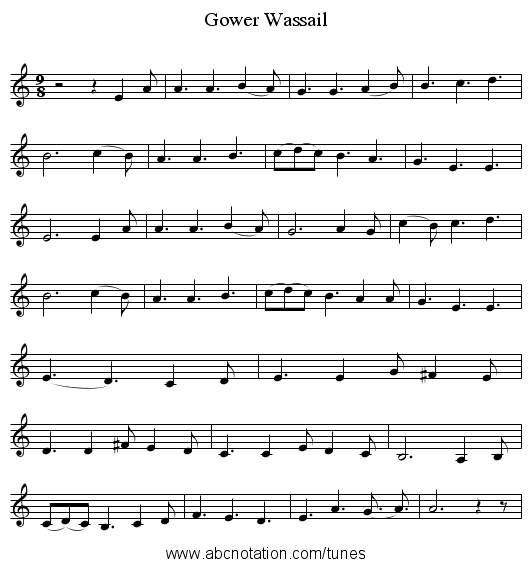 Gower Wassail - staff notation