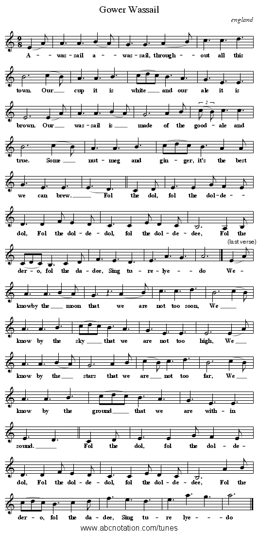Gower Wassail - staff notation