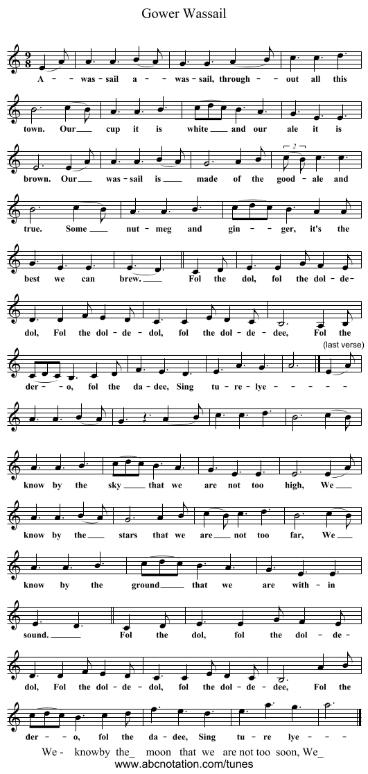 Gower Wassail - staff notation