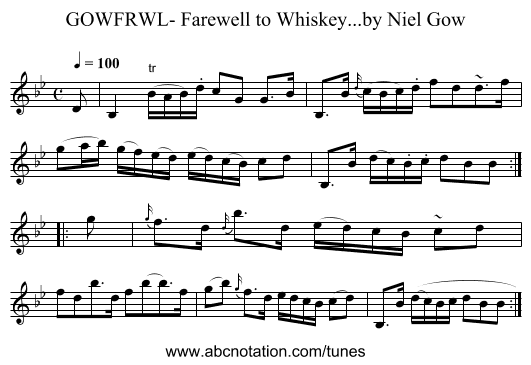 GOWFRWL- Farewell to Whiskey...by Niel Gow - staff notation