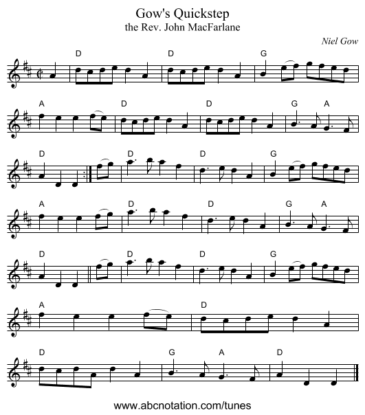 Gow's Quickstep - staff notation